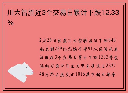 川大智胜近3个交易日累计下跌12.33%