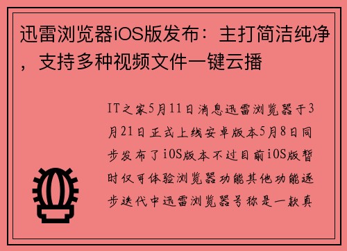 迅雷浏览器iOS版发布：主打简洁纯净，支持多种视频文件一键云播