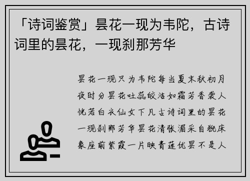 「诗词鉴赏」昙花一现为韦陀，古诗词里的昙花，一现刹那芳华