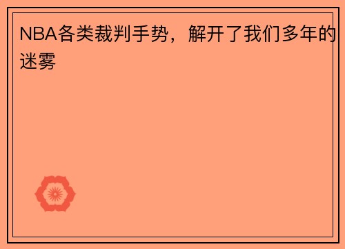 NBA各类裁判手势，解开了我们多年的迷雾