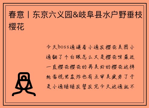 春意丨东京六义园&岐阜县水户野垂枝樱花